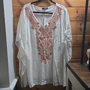 ANDREE BY UNIT White Tunic with Multicolor Embroidery Large 0292